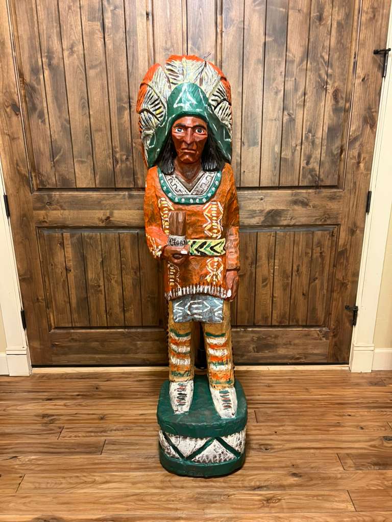 Vintage Ralph Gallagher 62" Cigar Store Indian Carved Wooden Statue