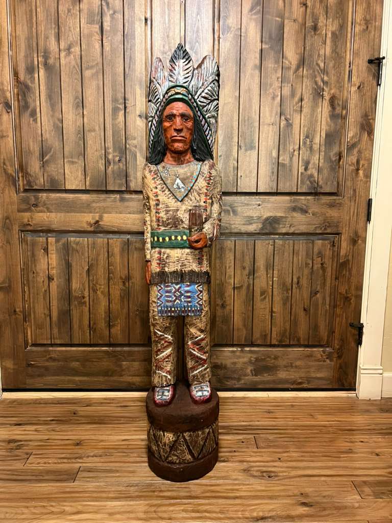 Vintage Ralph Gallagher 5 Ft Cigar Store Indian Carved Wooden Statue