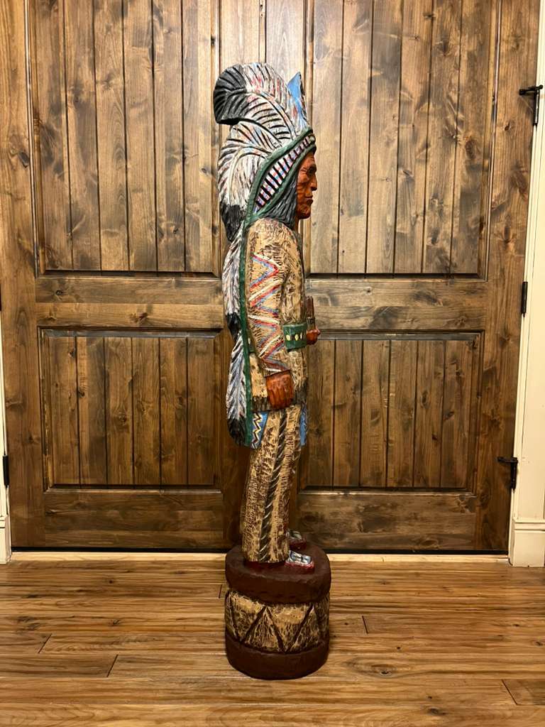 Vintage Ralph Gallagher 5 Ft Cigar Store Indian Carved Wooden Statue