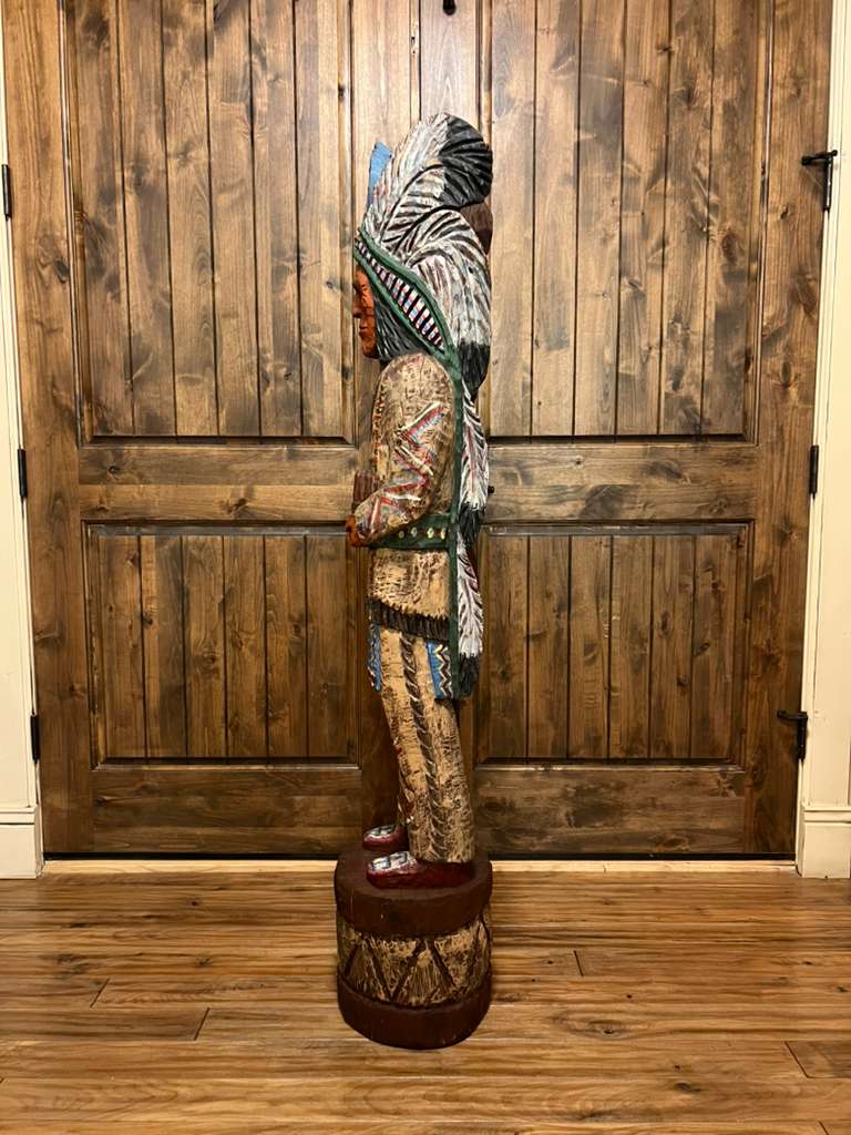 Vintage Ralph Gallagher 5 Ft Cigar Store Indian Carved Wooden Statue