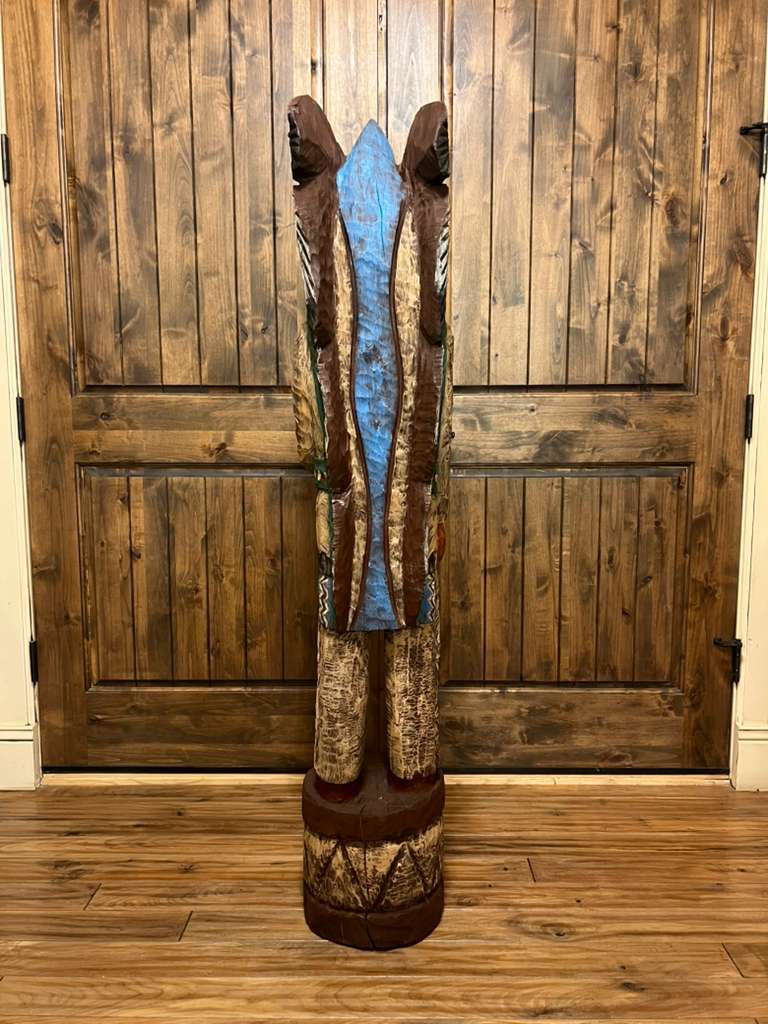 Vintage Ralph Gallagher 5 Ft Cigar Store Indian Carved Wooden Statue