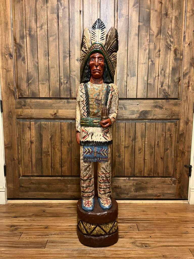 Vintage Ralph Gallagher 5 Ft Cigar Store Indian Carved Wooden Statue