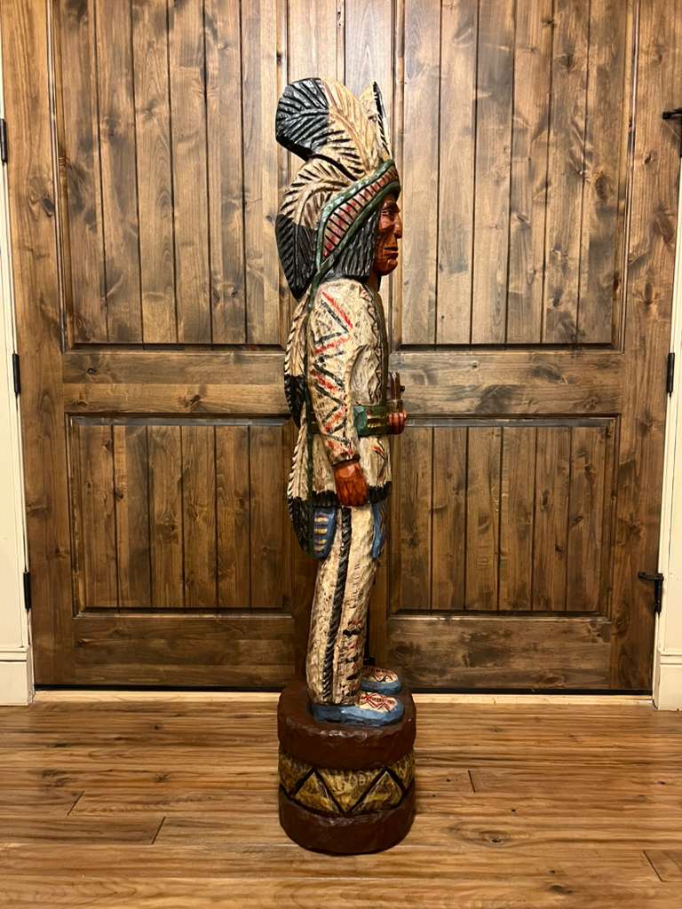 Vintage Ralph Gallagher 5 Ft Cigar Store Indian Carved Wooden Statue