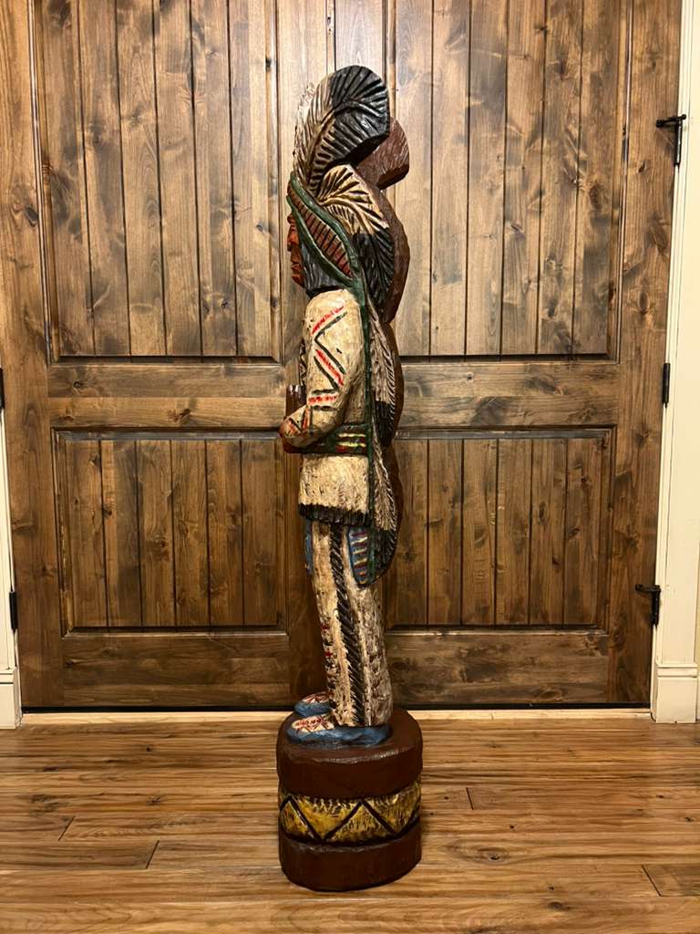 Vintage Ralph Gallagher 5 Ft Cigar Store Indian Carved Wooden Statue