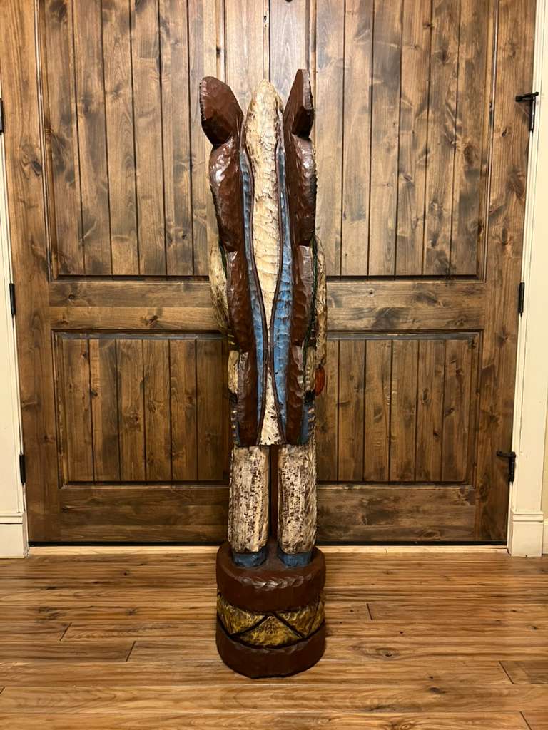 Vintage Ralph Gallagher 5 Ft Cigar Store Indian Carved Wooden Statue