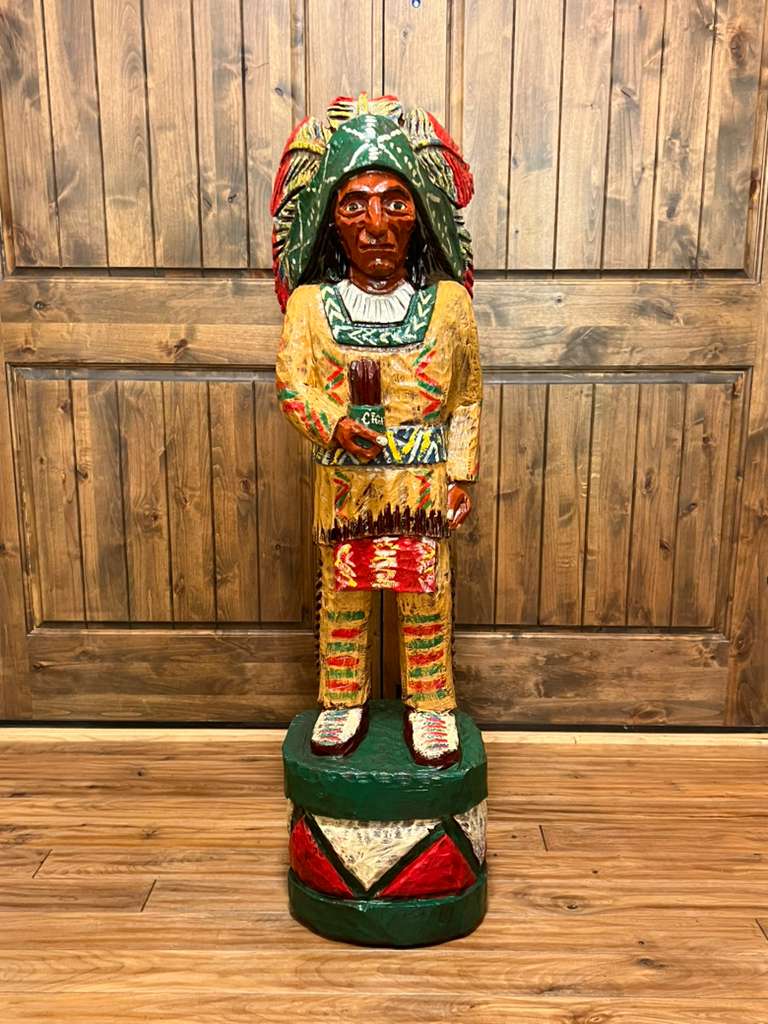 Vintage Ralph Gallagher 50" Cigar Store Indian Carved Wooden Statue
