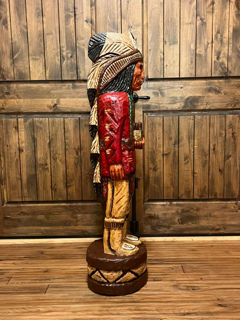 Vintage Frank Gallagher 49" Cigar Store Indian Wood Carving Statue