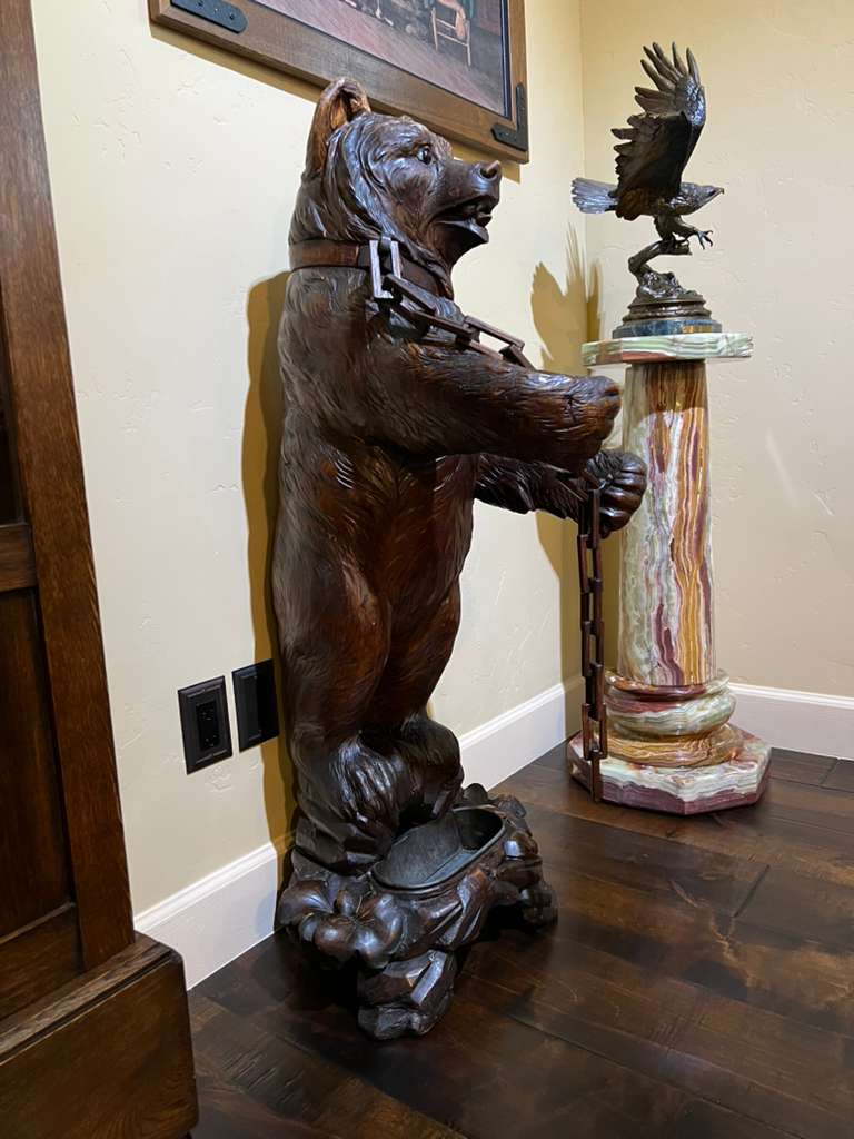 Carved Wood 19th Century Swiss Black Forest 4 ft Bear Umbrella/Cane Stand