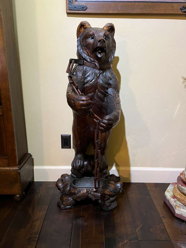 Carved Wood 19th Century Swiss Black Forest 4 ft Bear Umbrella/Cane Stand