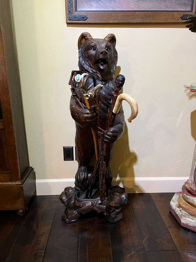 Carved Wood 19th Century Swiss Black Forest 4 ft Bear Umbrella/Cane Stand