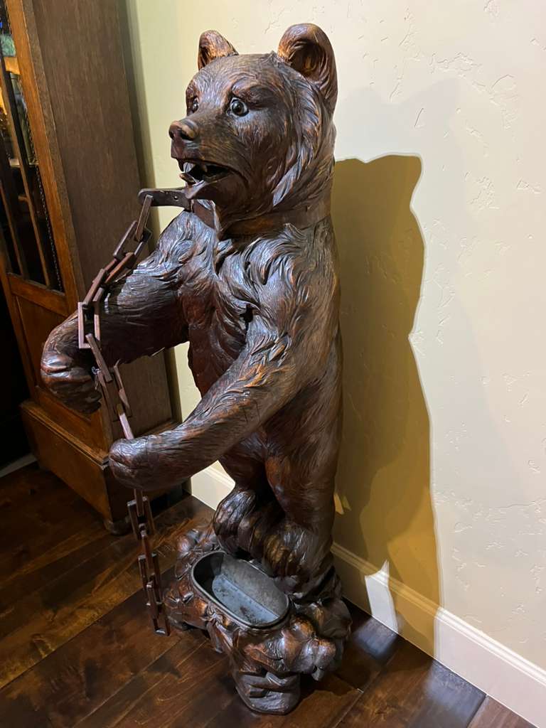 Carved Wood 19th Century Swiss Black Forest 4 ft Bear Umbrella/Cane Stand