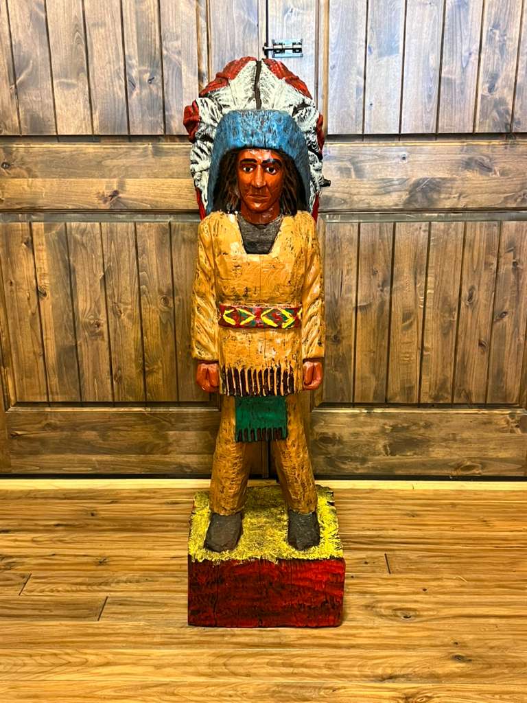 Vintage Pat Brumfield 4 Ft Cigar Store Indian Wood Carving Statue