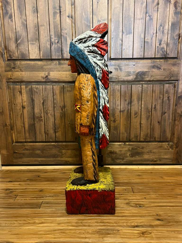 Vintage Pat Brumfield 4 Ft Cigar Store Indian Wood Carving Statue