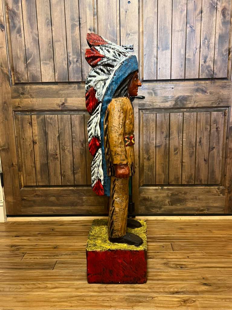 Vintage Pat Brumfield 4 Ft Cigar Store Indian Wood Carving Statue