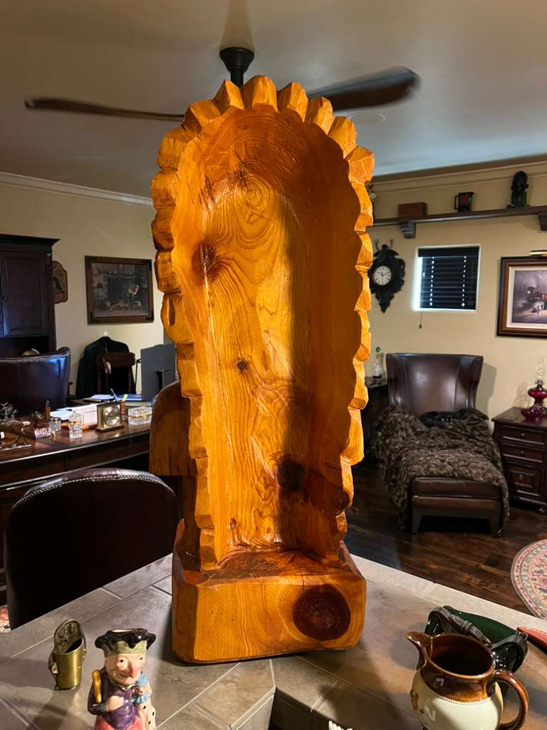 Cigar Store Indian Bust Vintage 35" Tall Wood Carving by Pat Brumfield Native American