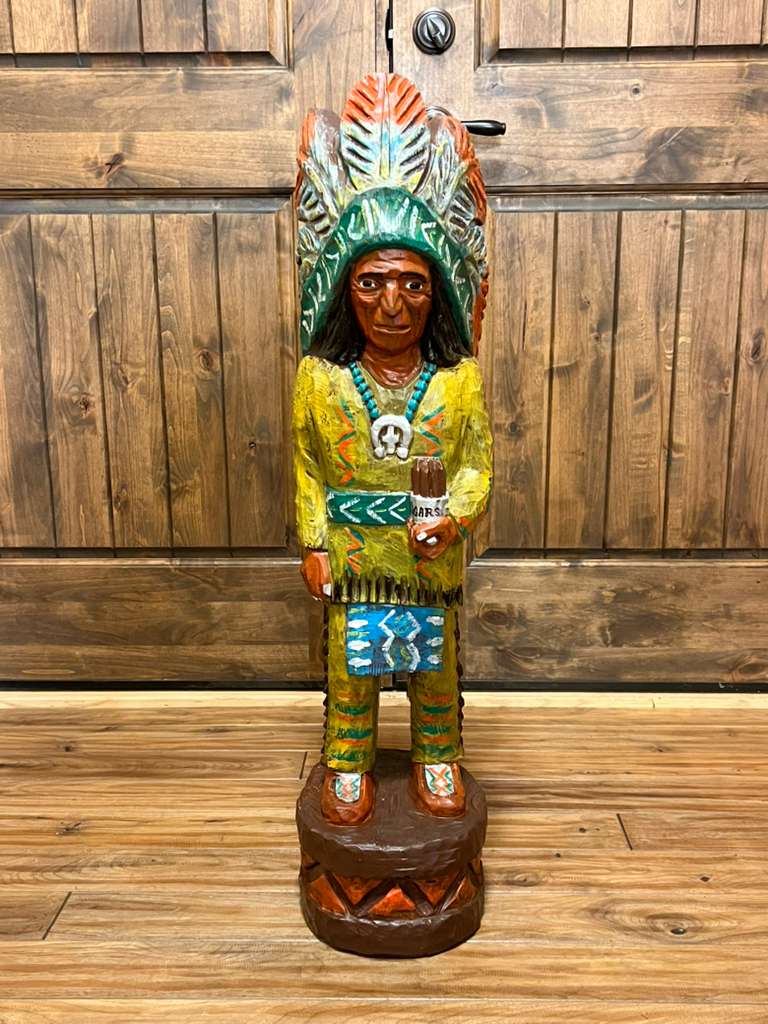Vintage Ralph Gallagher 3 Ft Cigar Store Indian Carved Wooden Statue