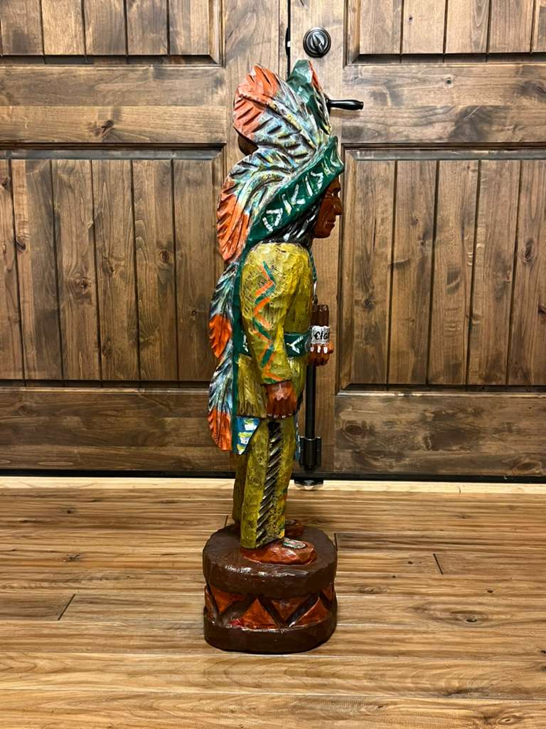 Vintage Ralph Gallagher 3 Ft Cigar Store Indian Carved Wooden Statue