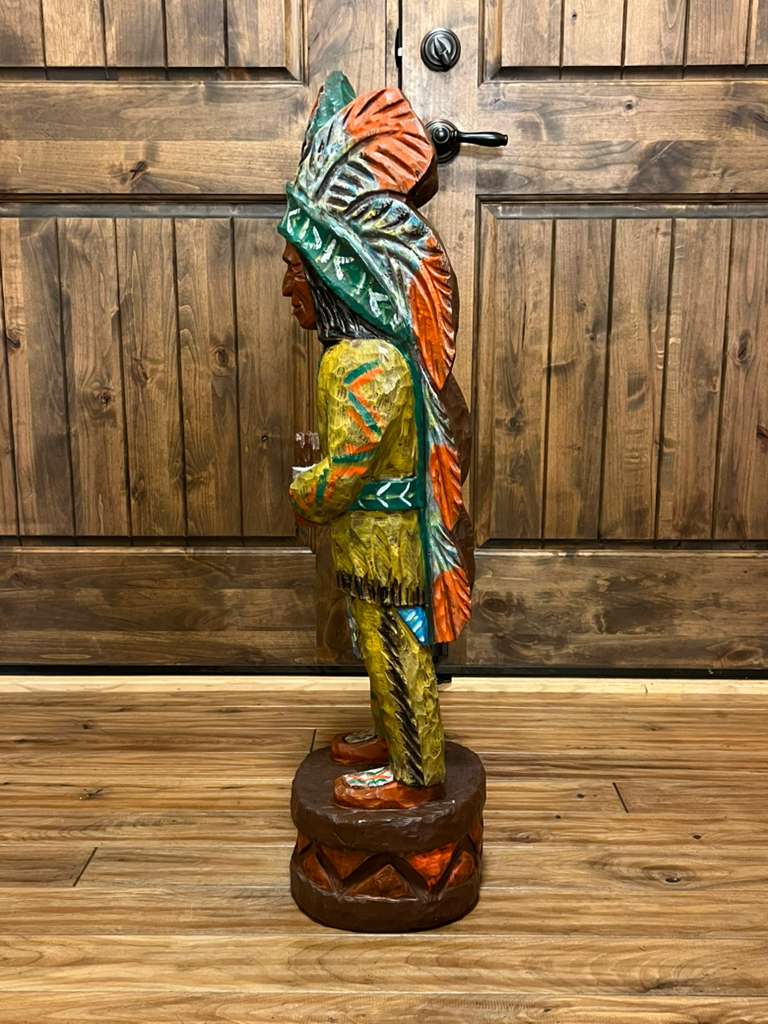Vintage Ralph Gallagher 3 Ft Cigar Store Indian Carved Wooden Statue