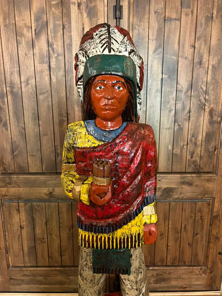 Vintage Pat Brumfield 6' 6" Cigar Store Indian wood carving statue