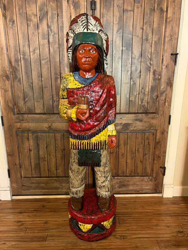 Vintage Pat Brumfield 6' 6" Cigar Store Indian wood carving statue