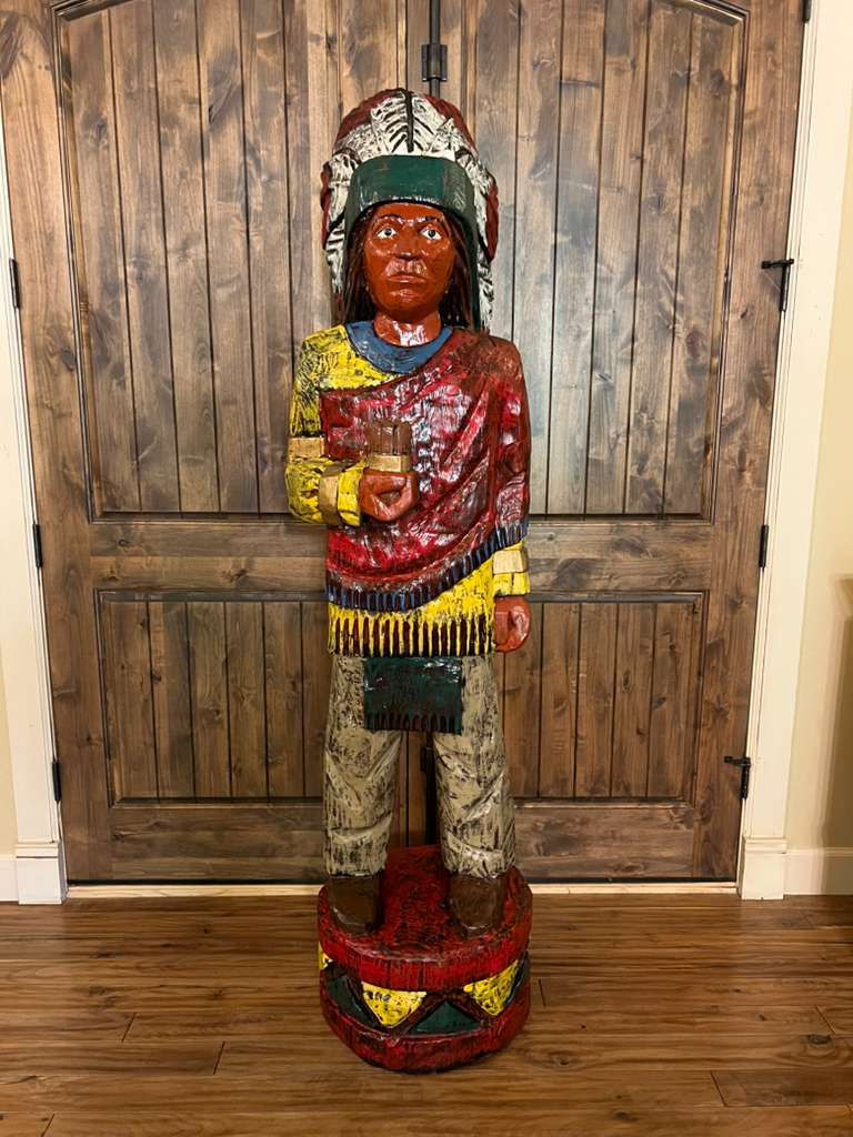 Vintage Pat Brumfield 6' 6" Cigar Store Indian wood carving statue