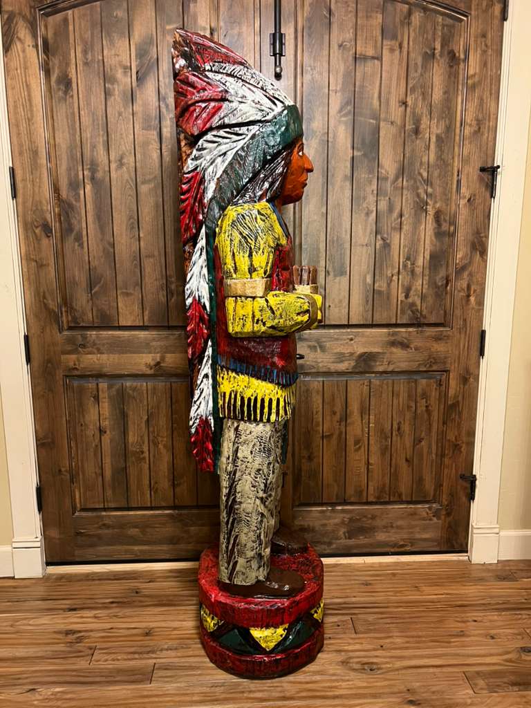 Vintage Pat Brumfield 6' 6" Cigar Store Indian wood carving statue