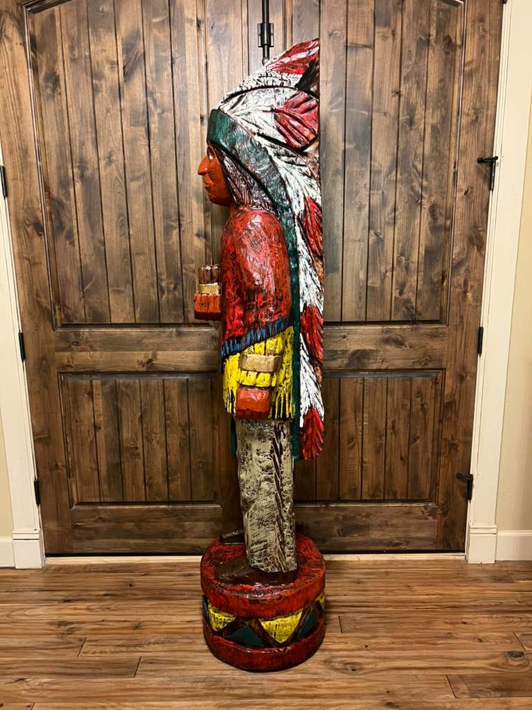 Vintage Pat Brumfield 6' 6" Cigar Store Indian wood carving statue
