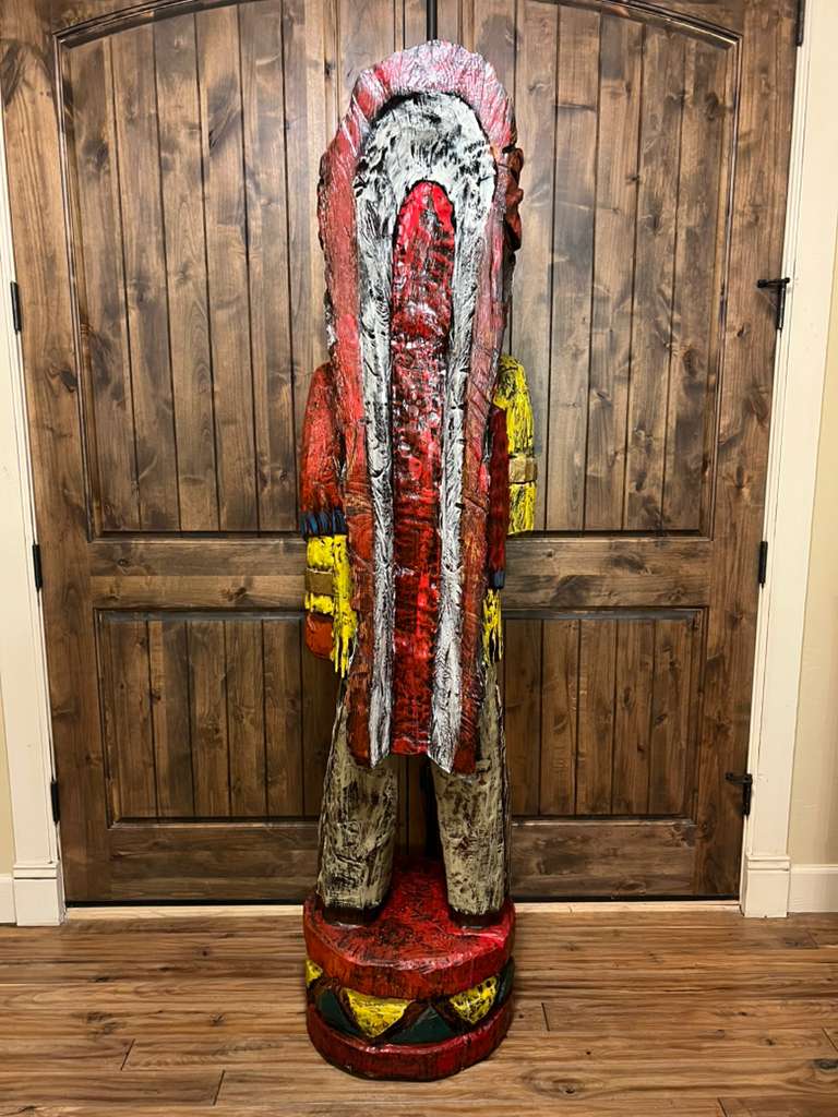 Vintage Pat Brumfield 6' 6" Cigar Store Indian wood carving statue