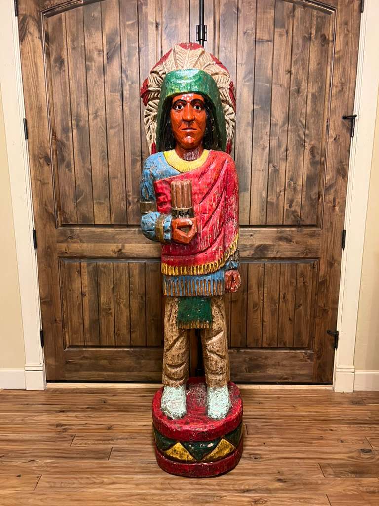 Vintage Pat Brumfield 6' 4" Cigar Store Indian wood carving statue