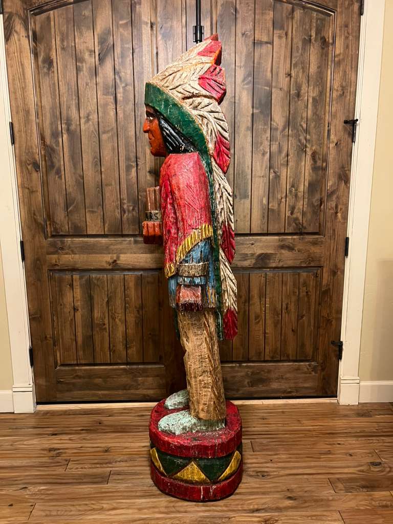 Vintage Pat Brumfield 6' 4" Cigar Store Indian wood carving statue