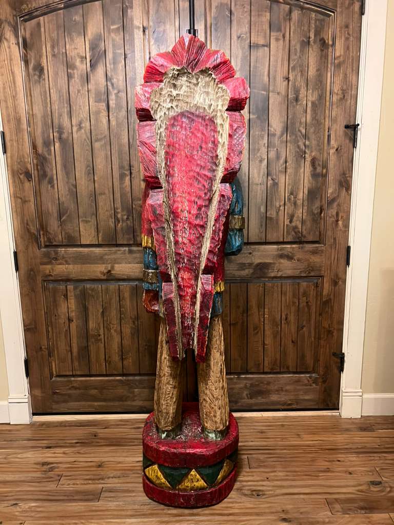 Vintage Pat Brumfield 6' 4" Cigar Store Indian wood carving statue