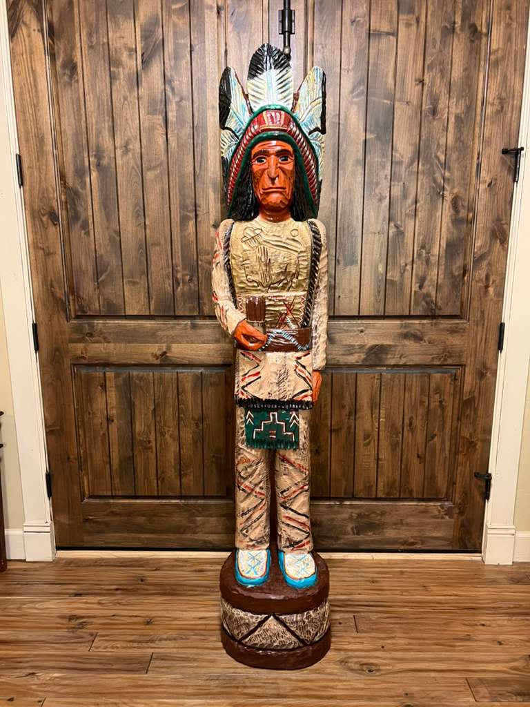 Vintage Frank Gallagher 6 ft Cigar Store Indian carved wooden statue