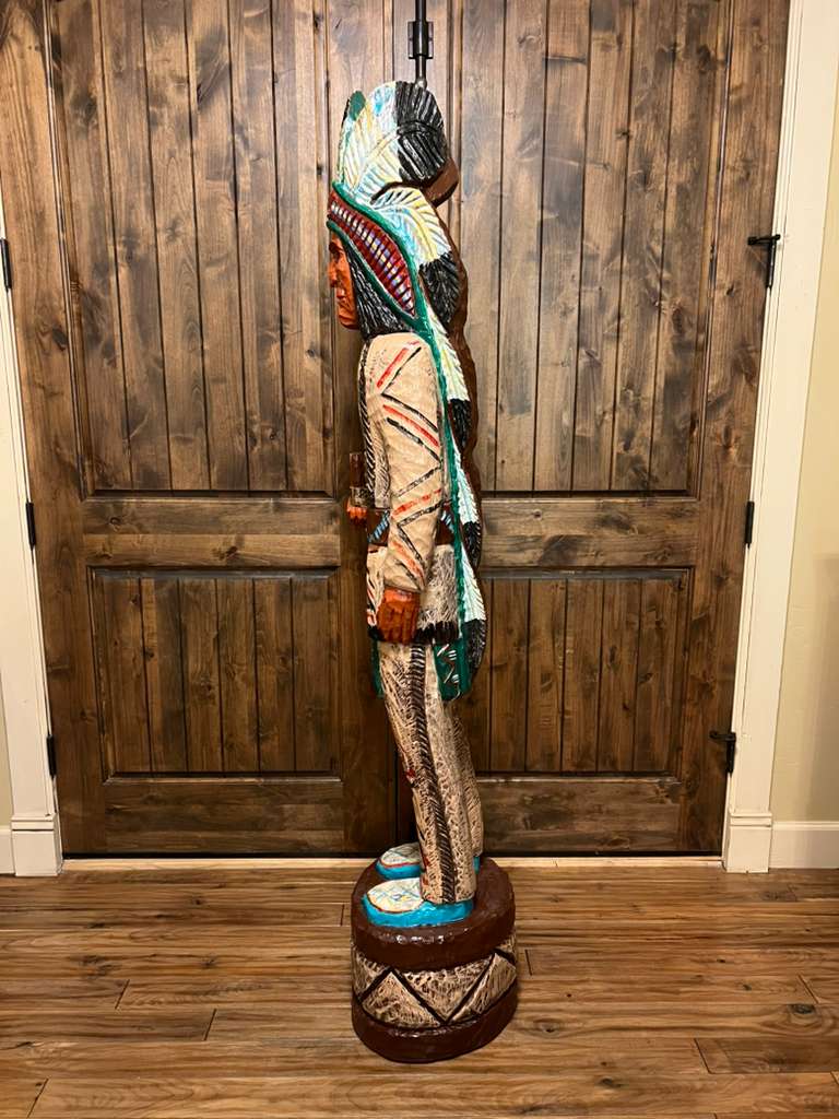 Vintage Frank Gallagher 6 ft Cigar Store Indian carved wooden statue
