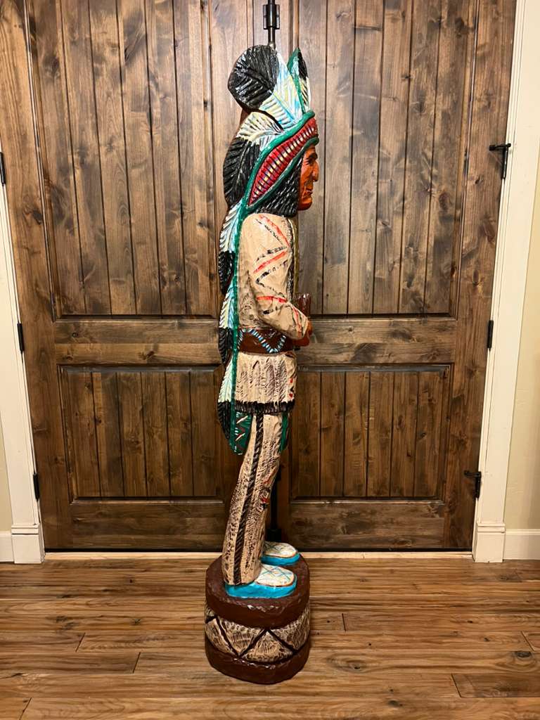 Vintage Frank Gallagher 6 ft Cigar Store Indian carved wooden statue