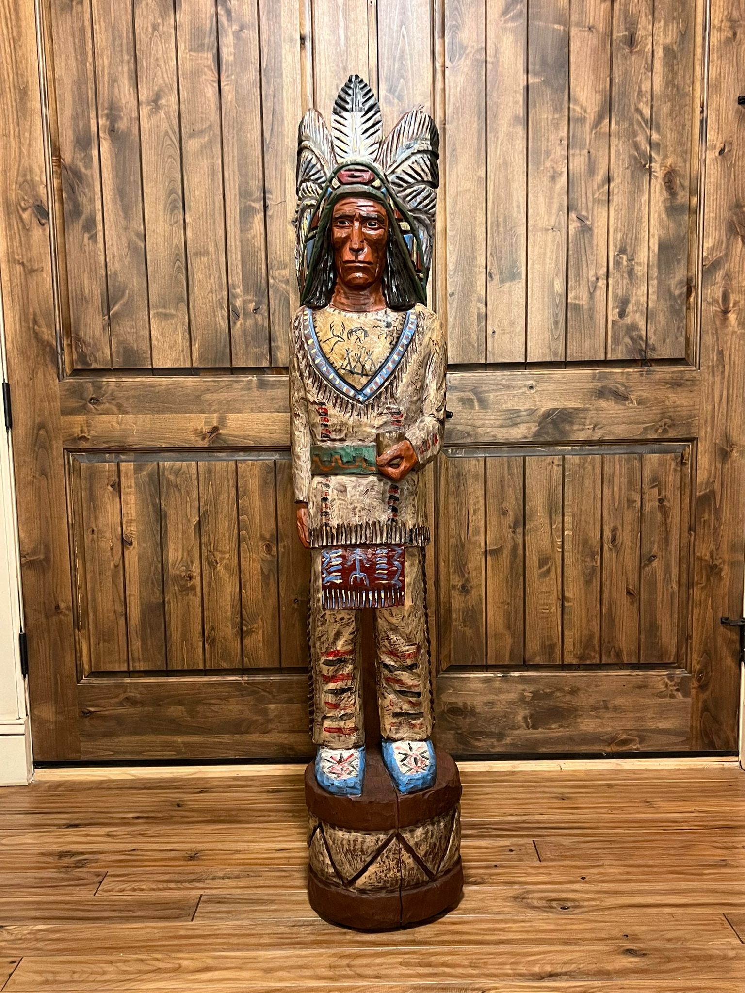 Vintage Ralph Gallagher 5 Ft Cigar Store Indian Carved Wooden Statue