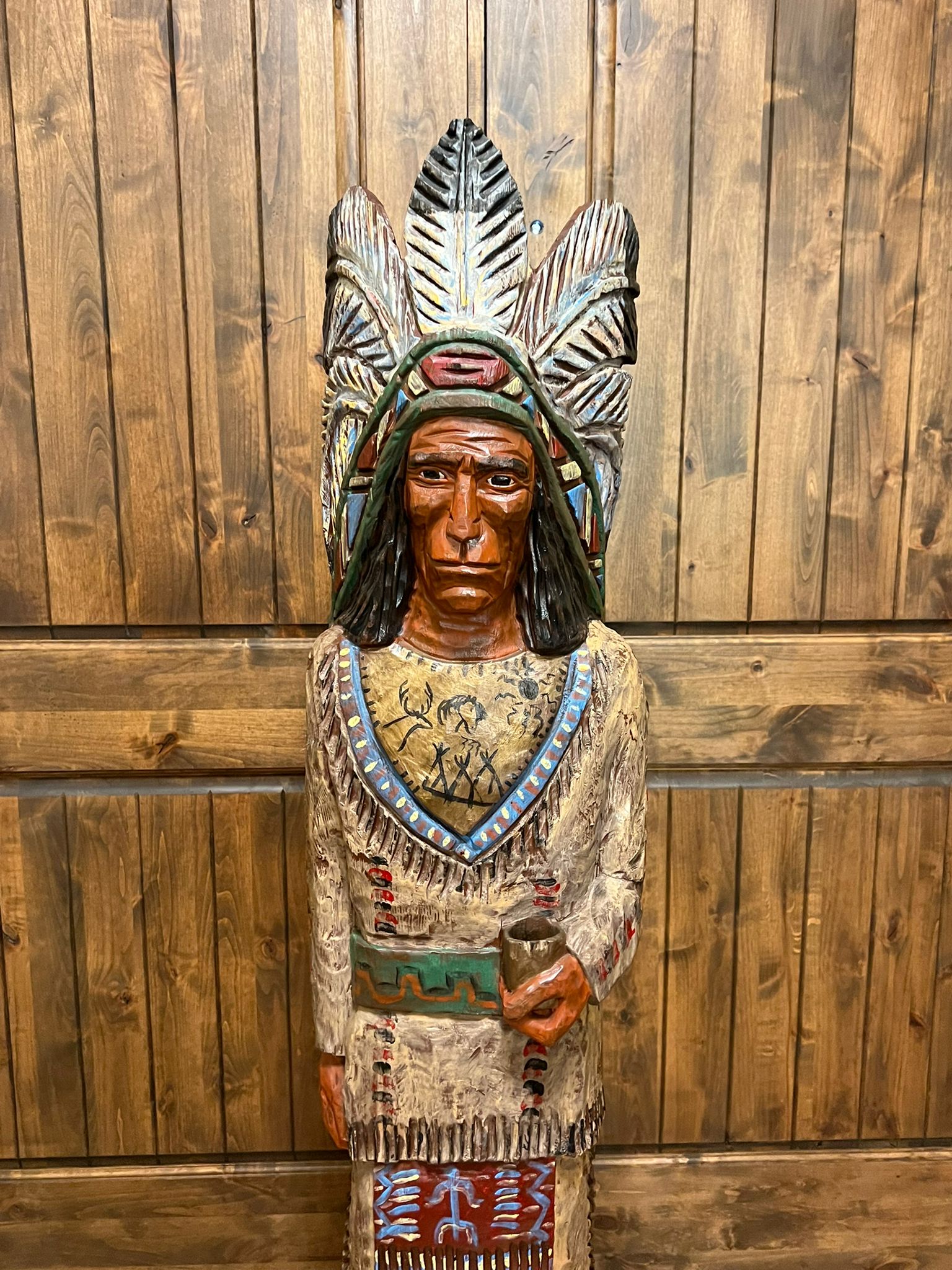 Vintage Ralph Gallagher 5 Ft Cigar Store Indian Carved Wooden Statue