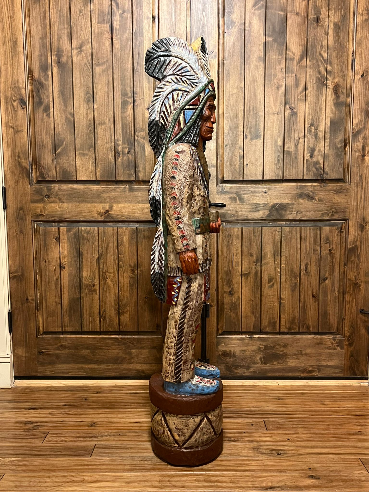 Vintage Ralph Gallagher 5 Ft Cigar Store Indian Carved Wooden Statue