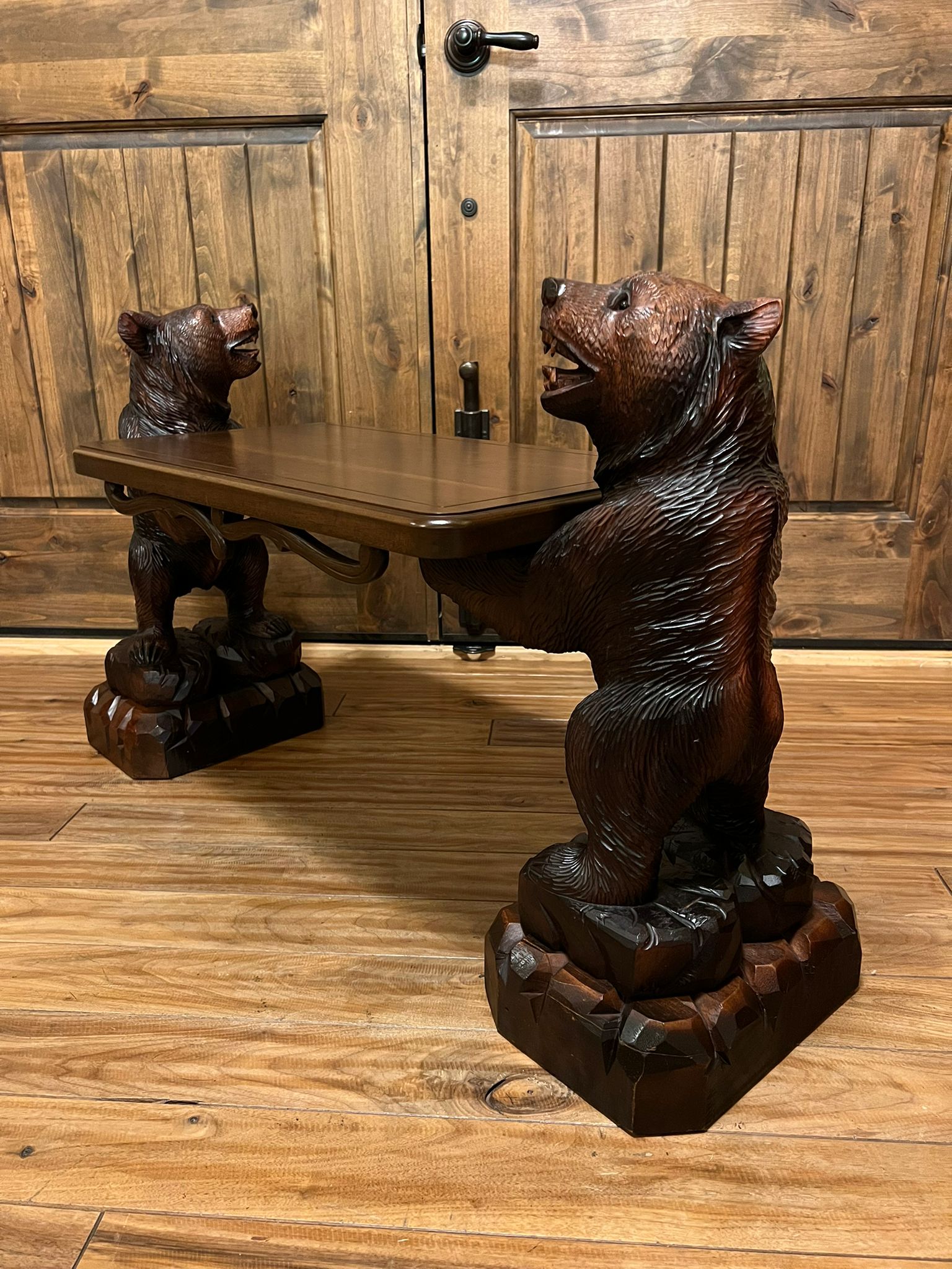 Carved Wood Bears 19th Century Swiss Black Forest Table Stand