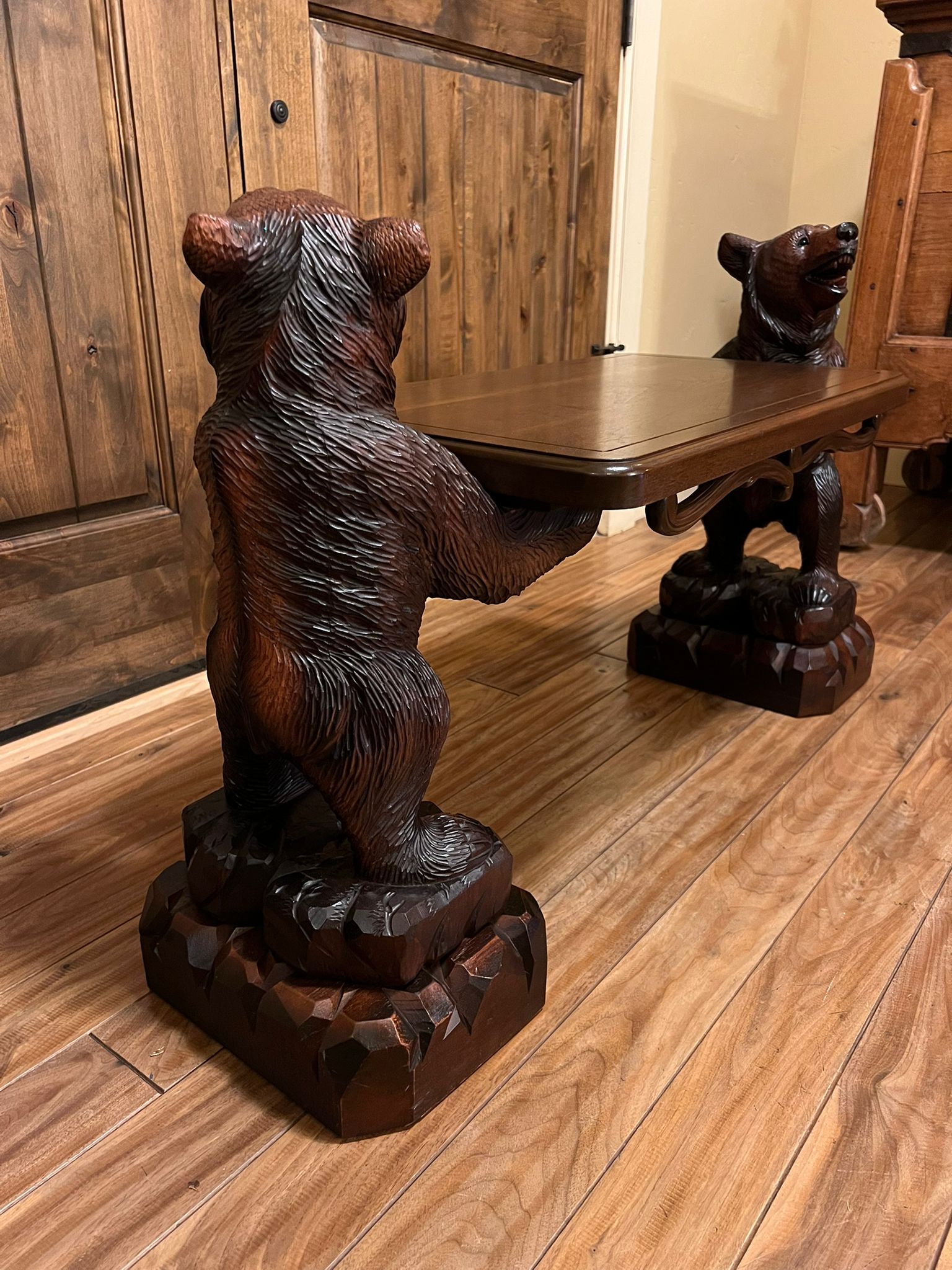 Carved Wood Bears 19th Century Swiss Black Forest Table Stand