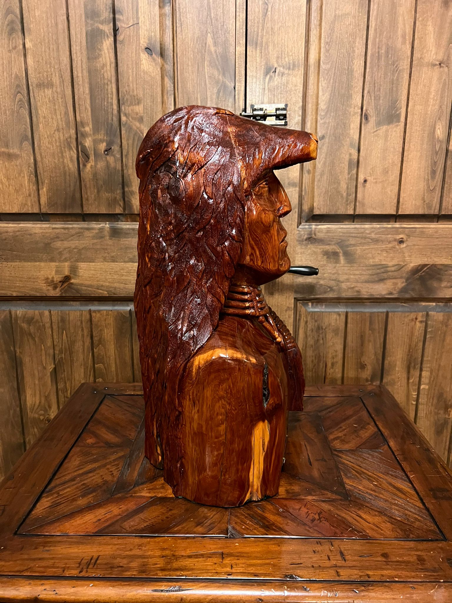 Medicine Man Indian Bust 22" Tall Wood Carving by Dean J Ross Native American