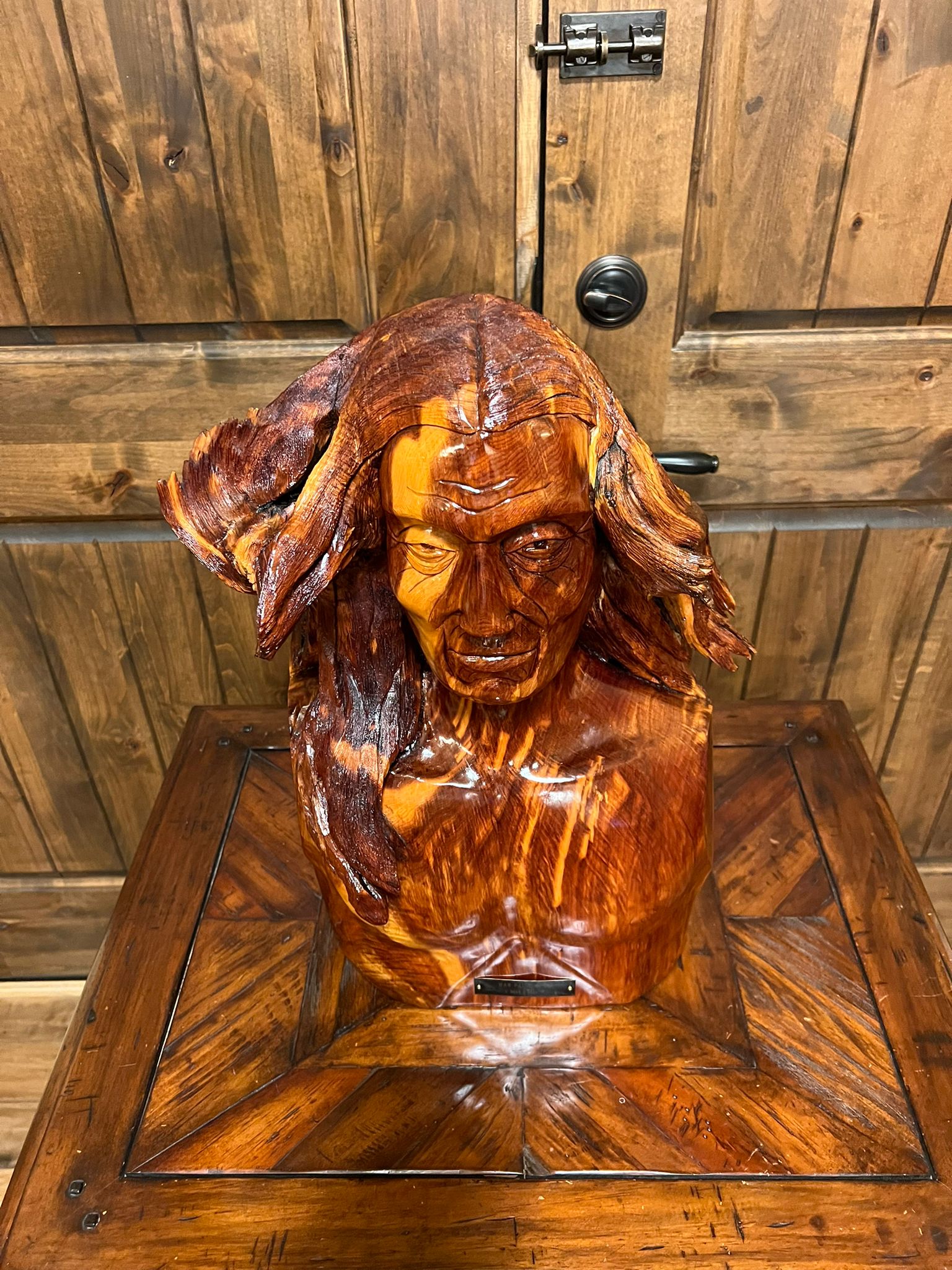 War Paint Indian Bust 20" Tall Wood Carving by Dean J Ross Native American