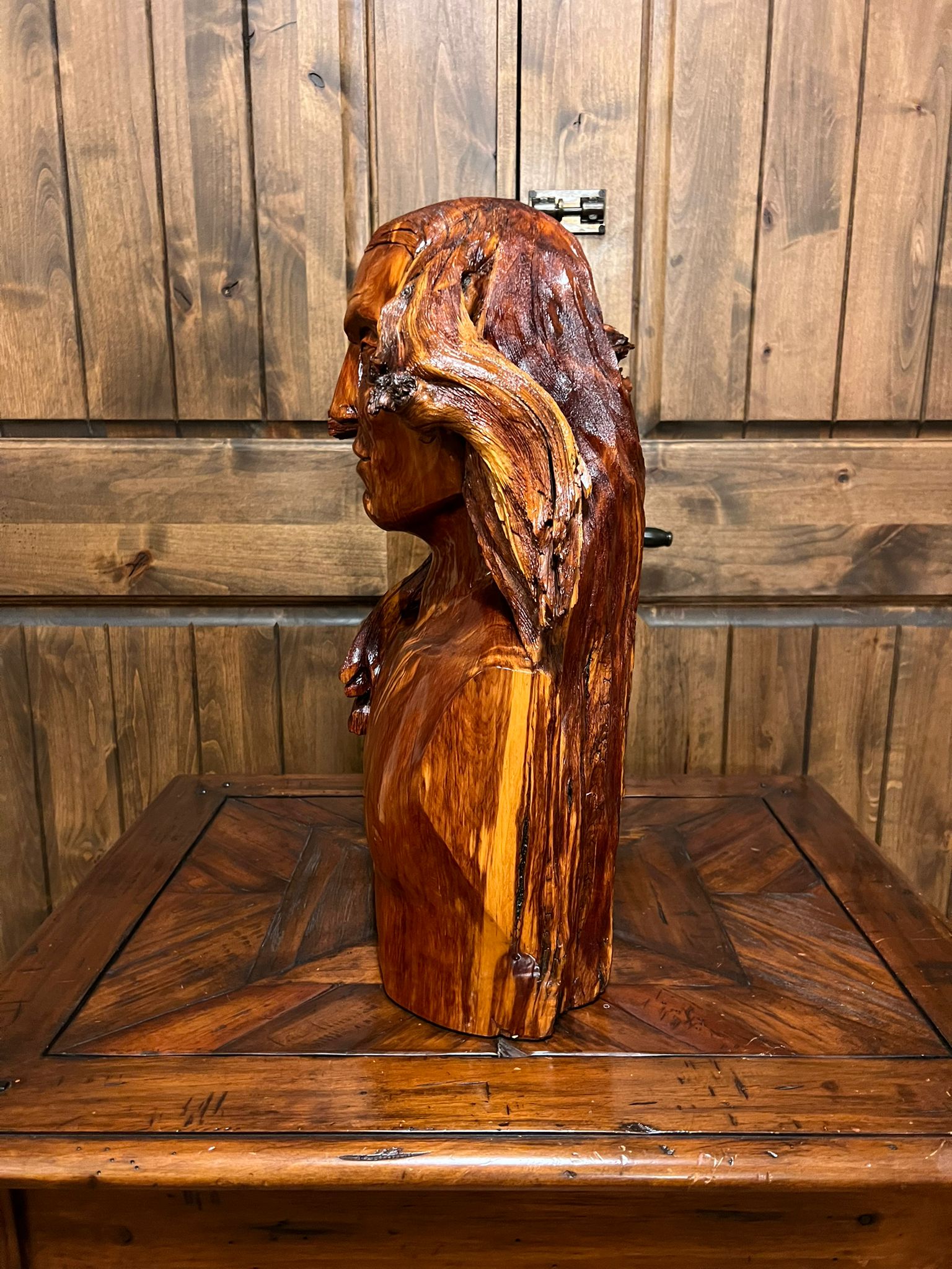 War Paint Indian Bust 20" Tall Wood Carving by Dean J Ross Native American