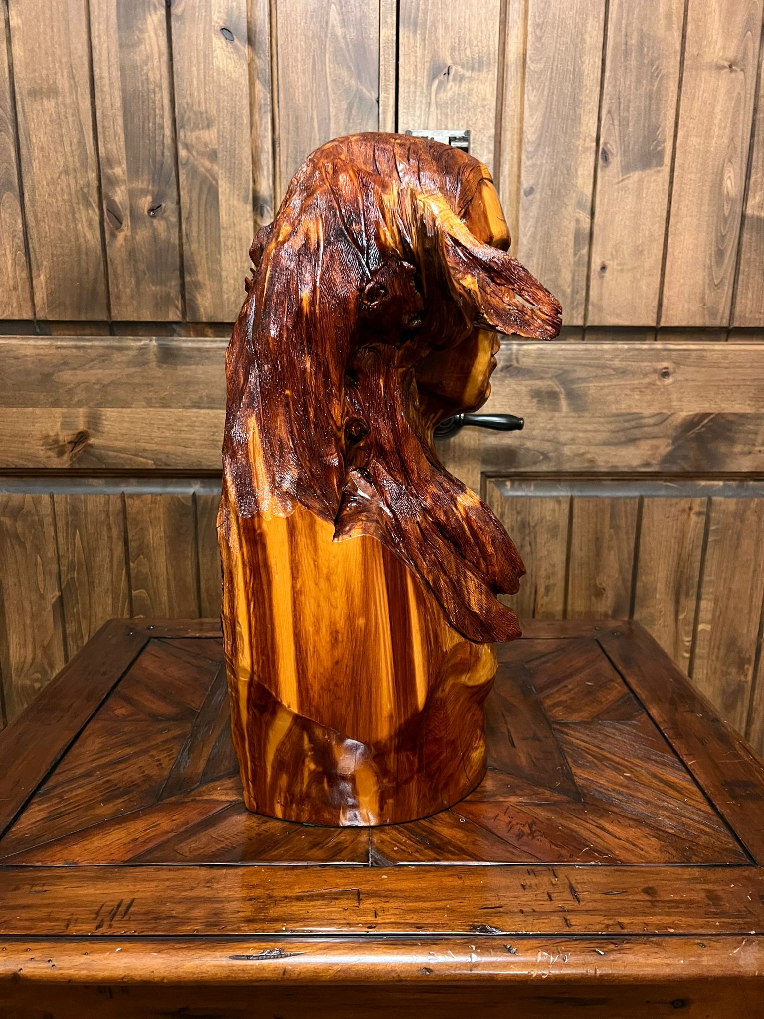 War Paint Indian Bust 20" Tall Wood Carving by Dean J Ross Native American