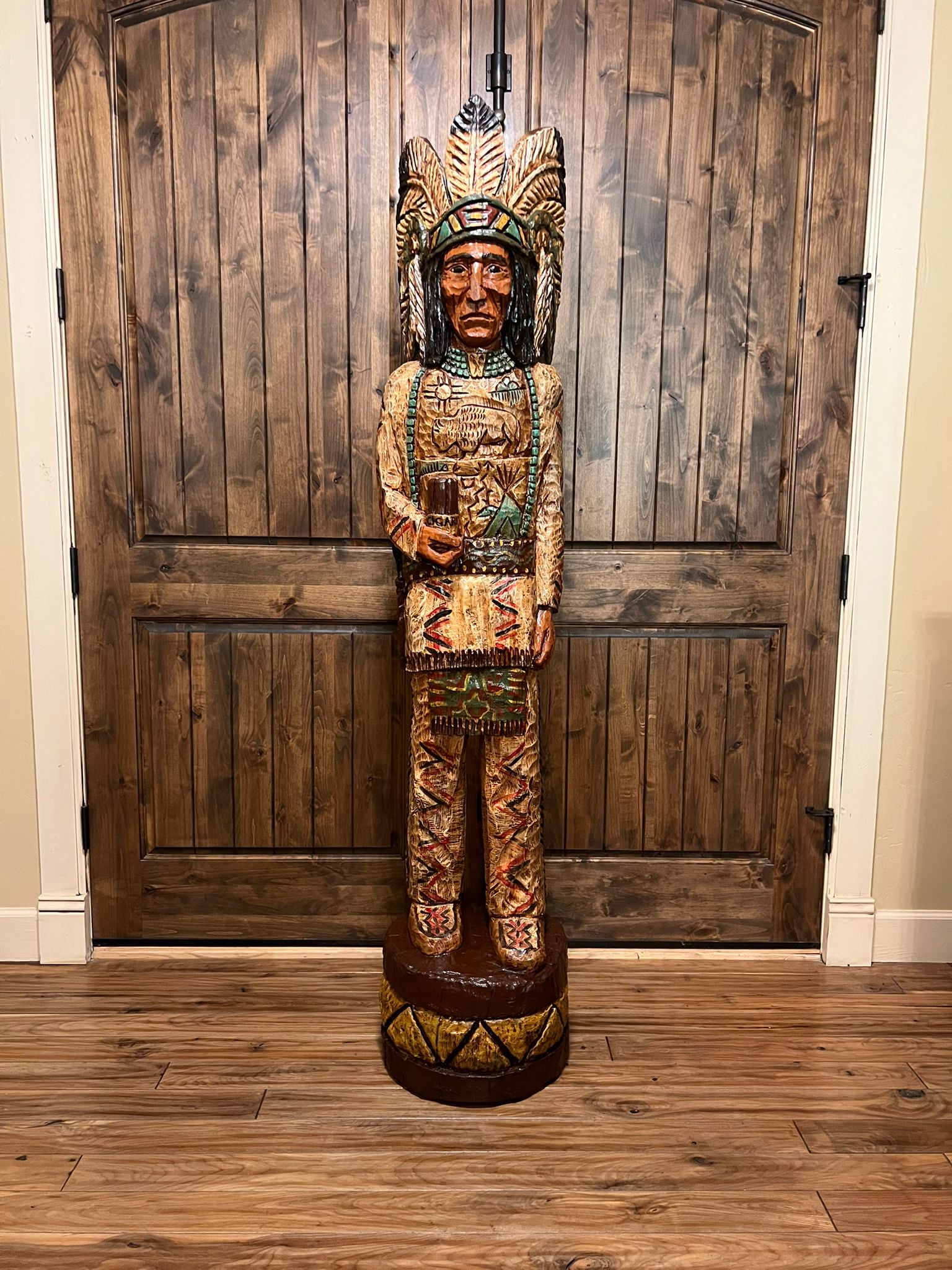 Vintage Ralph Gallagher 6 ft Cigar Store Indian carved wooden statue
