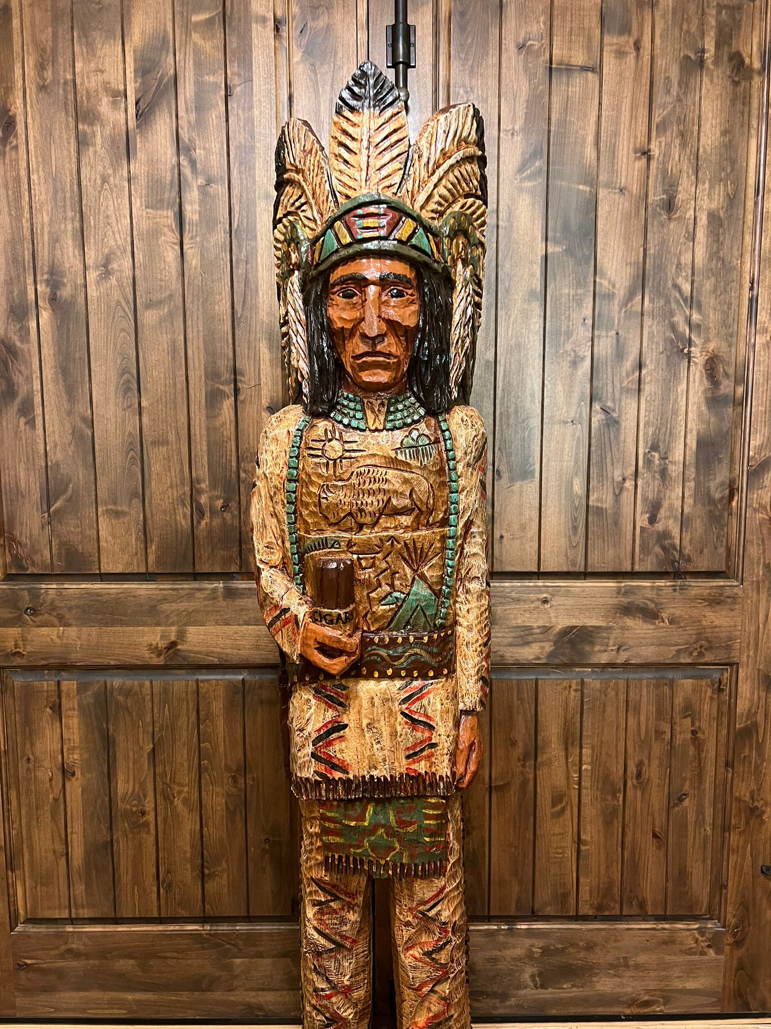 Vintage Ralph Gallagher 6 ft Cigar Store Indian carved wooden statue