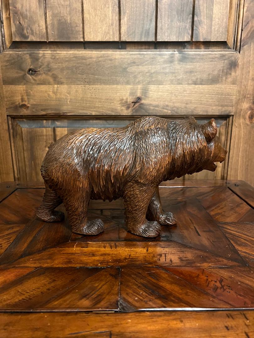 Carved Wood 19th Century Swiss Black Forest Bear Sculpture