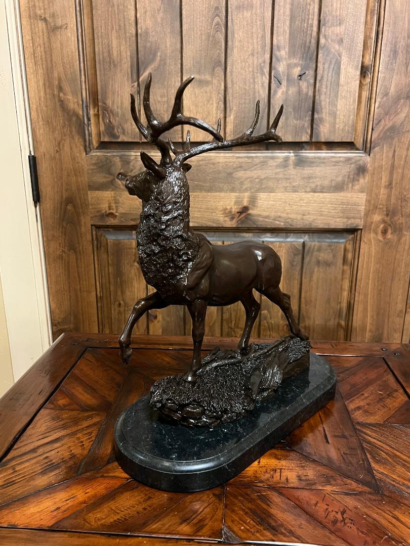 12 Point Buck Bronze Sculpture On Marble Base "Natures Pride" Frederic Remington