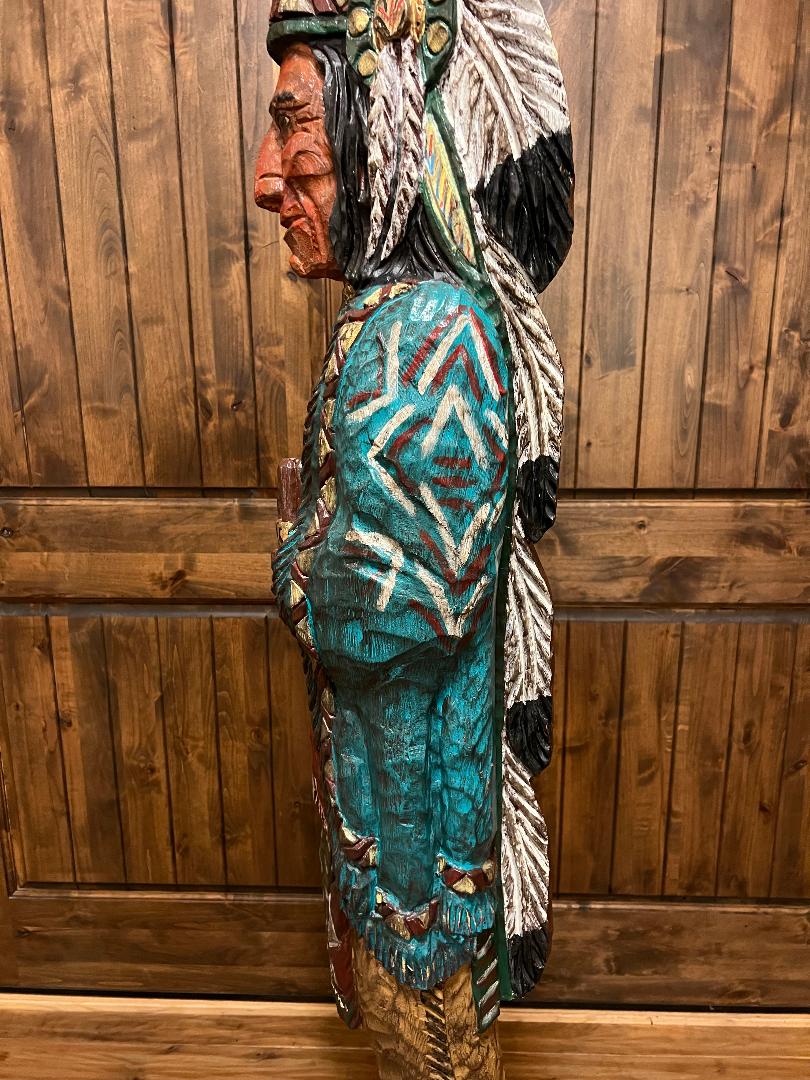 Vintage Ralph Gallagher Signature Series 6 ft Cigar Store Indian carved wooden statue