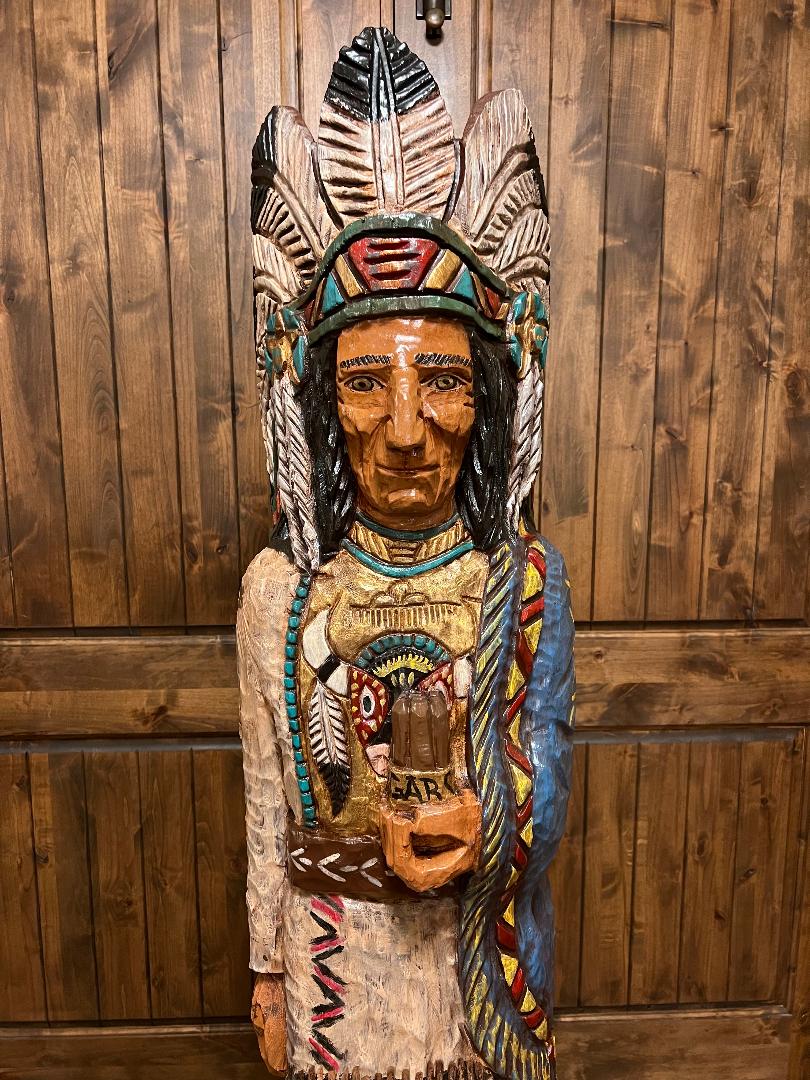 Vintage Ralph Gallagher Signature Series 6 ft Cigar Store Indian carved wooden statue