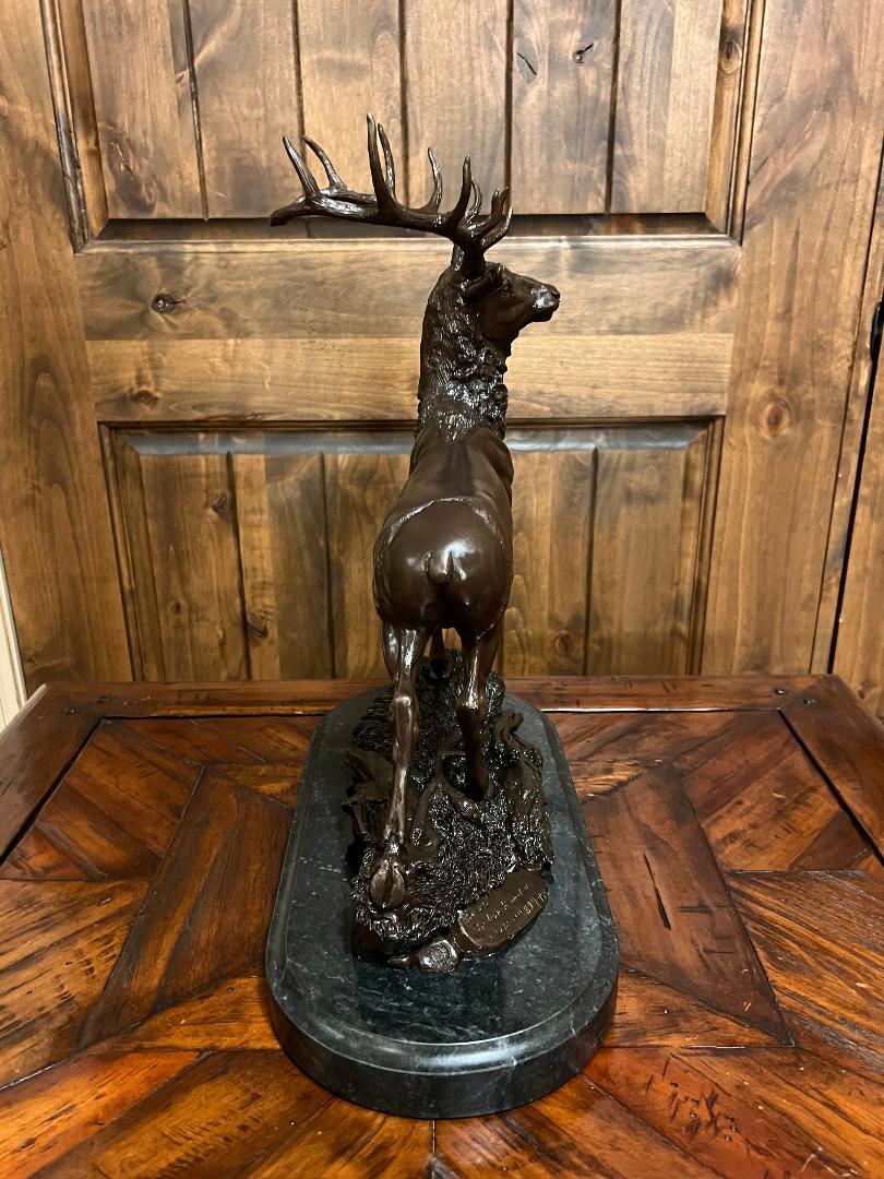 12 Point Buck Bronze Sculpture On Marble Base "Natures Pride" Frederic Remington